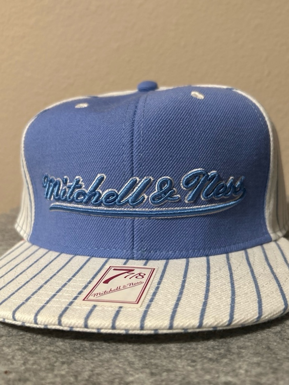 Mitchell & Ness Blue and White Pinstripe Snapback Hat